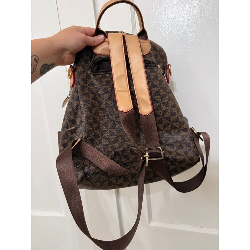 Brown Geometric Convertible Backpack - image 7
